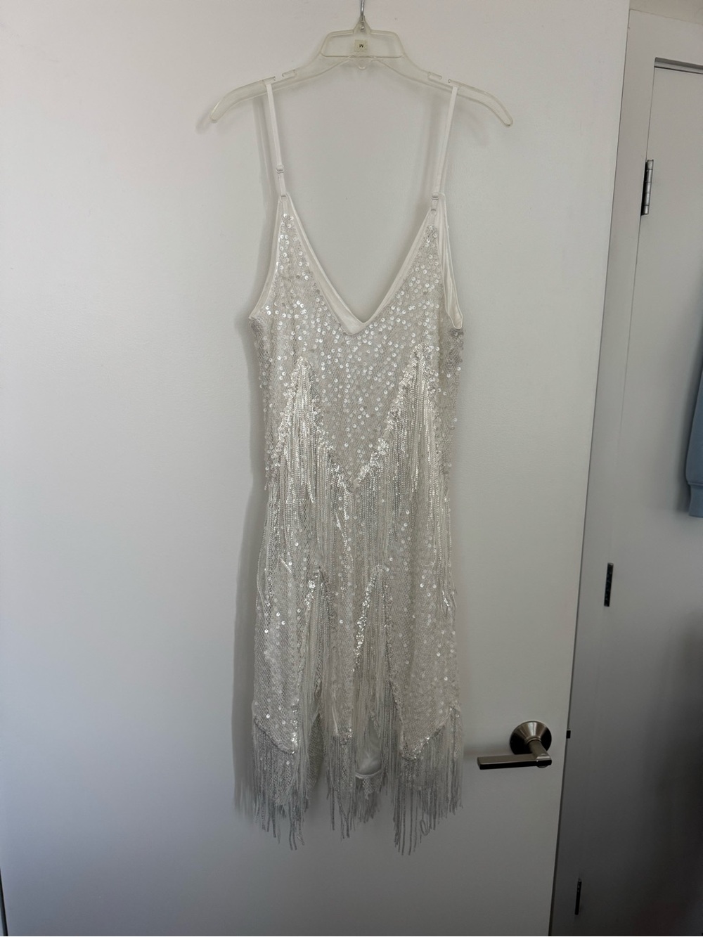 White Sequin & Fringe Flapper Mini Dress – Bachelorette / Party / Gatsby Style
